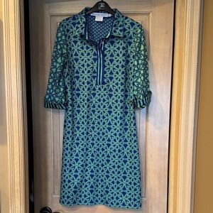 Gretchen Scott Designs Navy and Lime Long Sleeve Dress